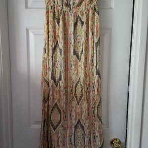 O'Neill Cream and Pink Smocked A-Line Maxi Skirt